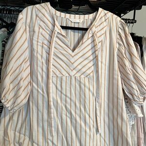 LC Lauren Conrad White and Tan Striped Blouse